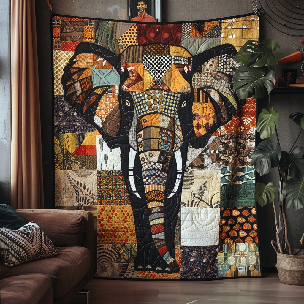 Elephant Serenity Quilted Blanket - Throw (55" x 60")
