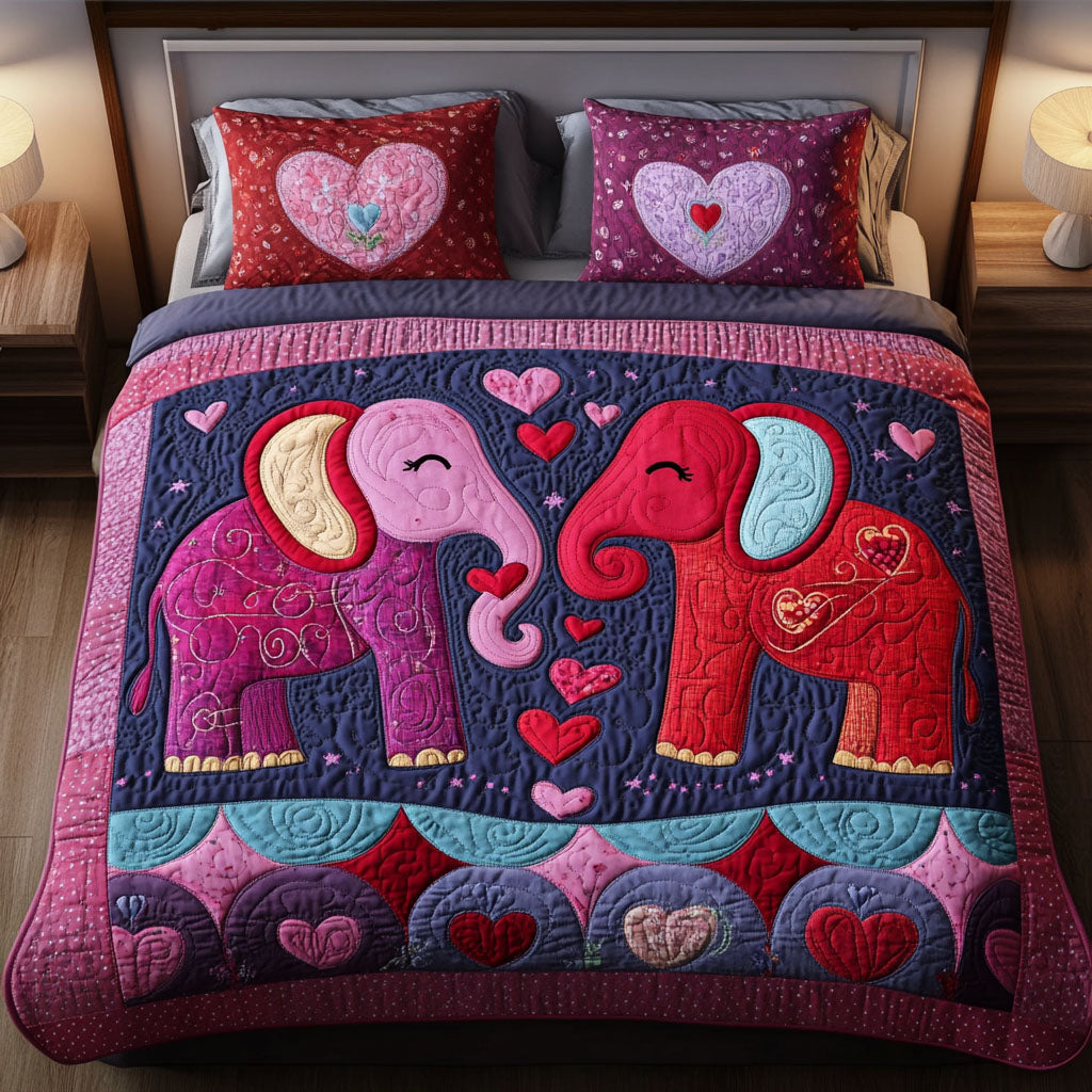 Elephant Whisper 3-Piece Quilted Bedding Set - Single (59" x 70")