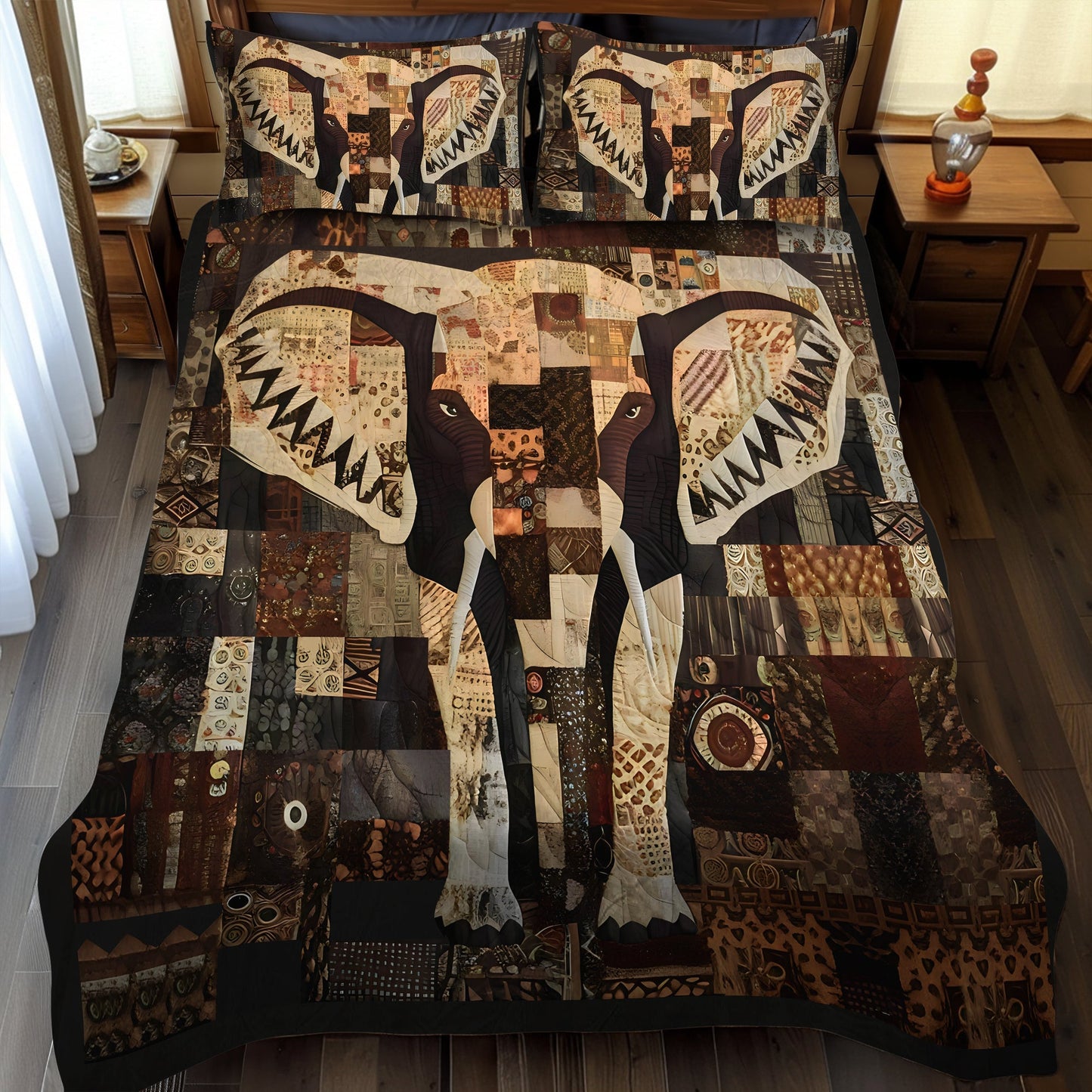 Elephant Woodland 3-Piece Quilted Bedding Set - Single (59" x 70")