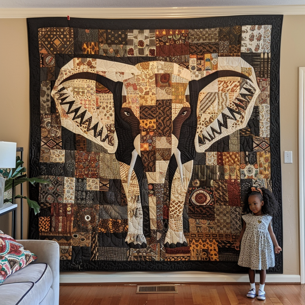 Elephant Woodland Quilted Blanket - Throw (55" x 60")