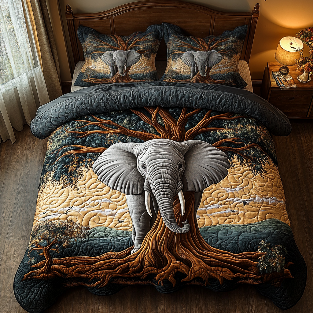 Elephant Baobab Quilted Bedding Set - Single (59" x 70")