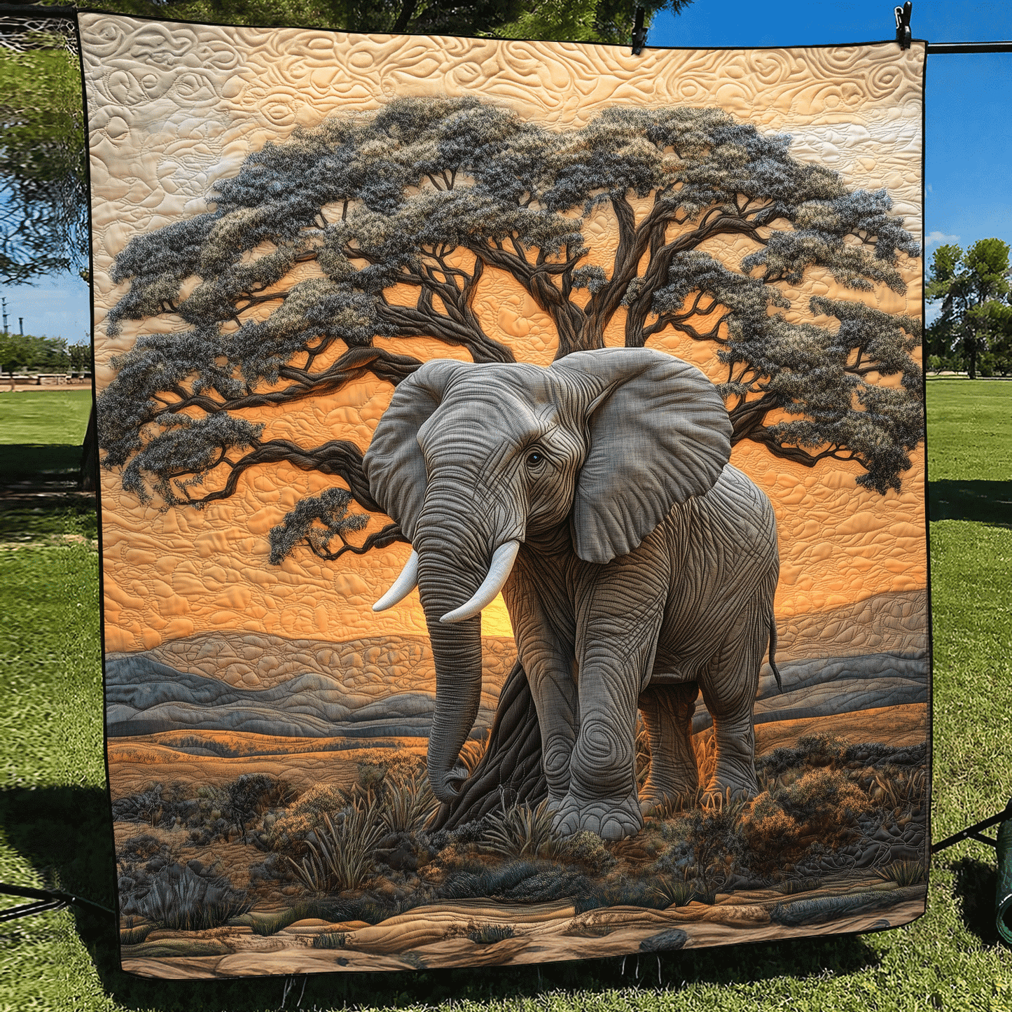 Elephant Baobab Quilted Blanket - Throw (55" x 60")