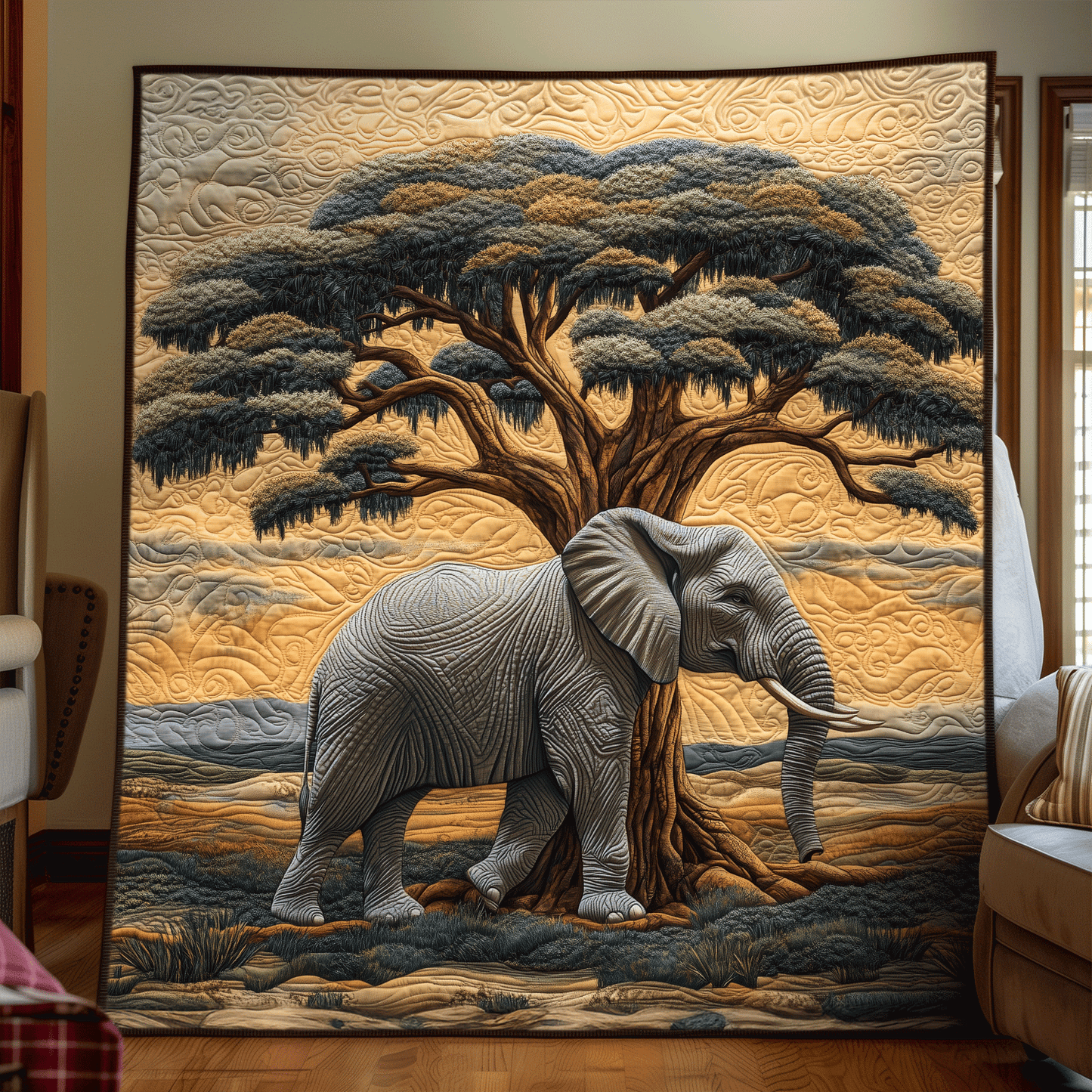 Elephant Dawn Quilted Blanket - Throw (55" x 60")