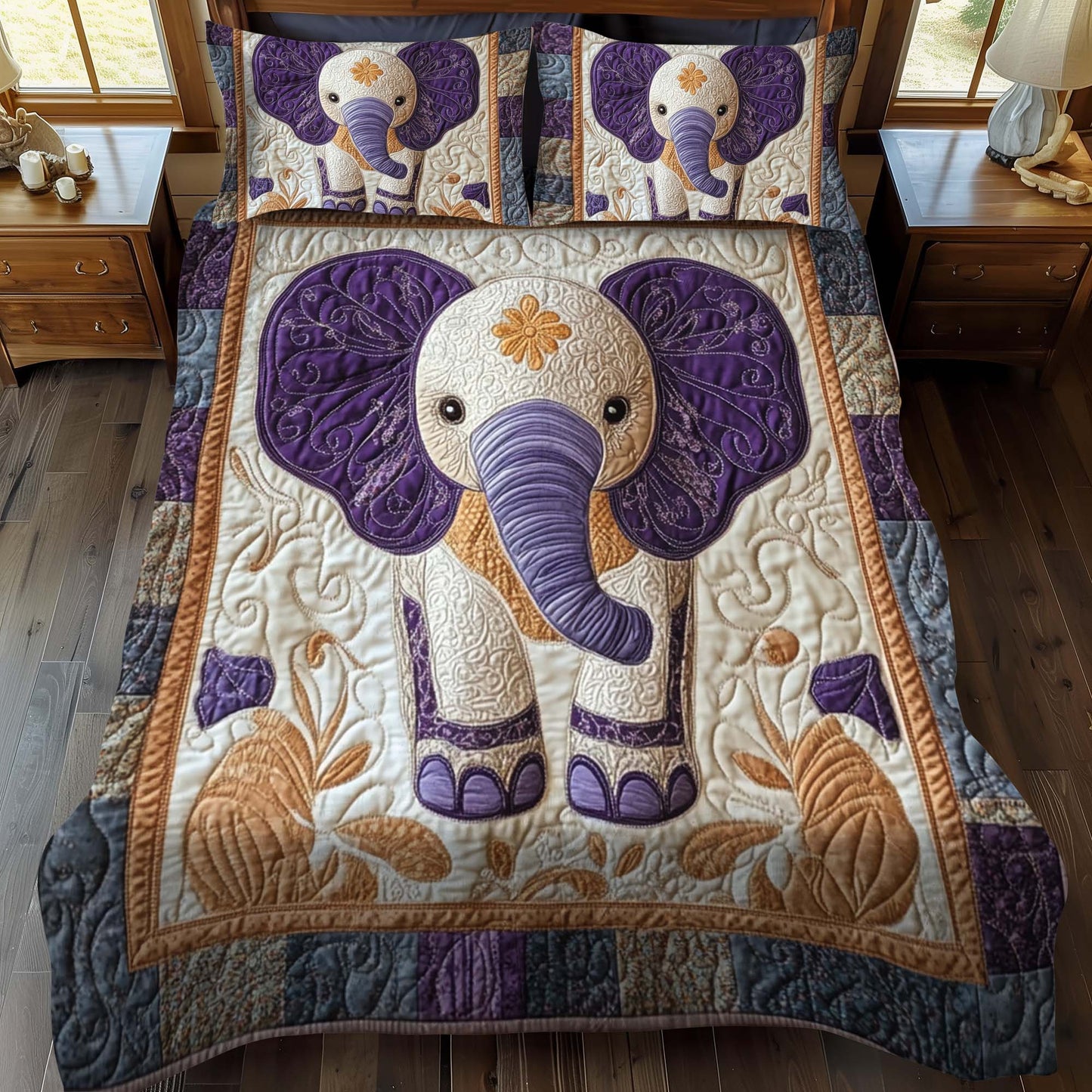 Elephant Dreams 3-Piece Quilted Bedding Set - Single (59" x 70")
