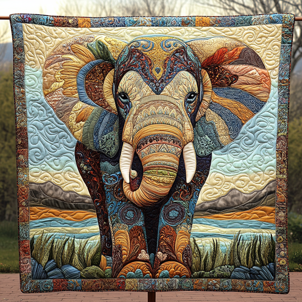 Elephant Echoes Quilted Blanket - Throw (55" x 60")