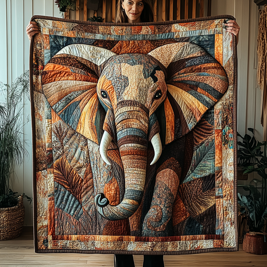 Elephant Echoes Quilted Blanket - Throw (55" x 60")
