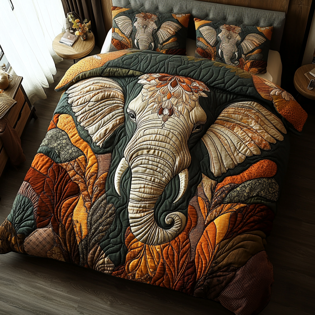 Elephant Grace Quilted Bedding Set - Single (59" x 70")