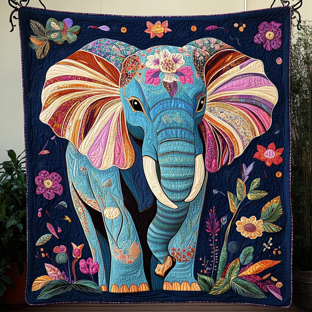Elephant Graceful Roam Quilted Blanket - Throw (55" x 60")