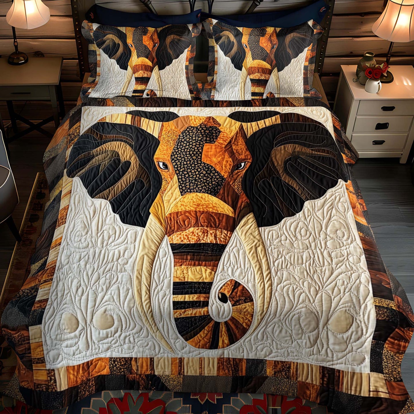 Elephant Harmony 3-Piece Quilted Bedding Set - Single (59" x 70")