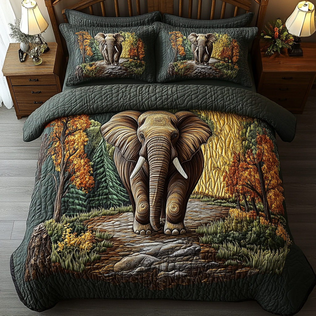 Elephant Haven 3-Piece Quilted Bedding Set - Single (59" x 70")