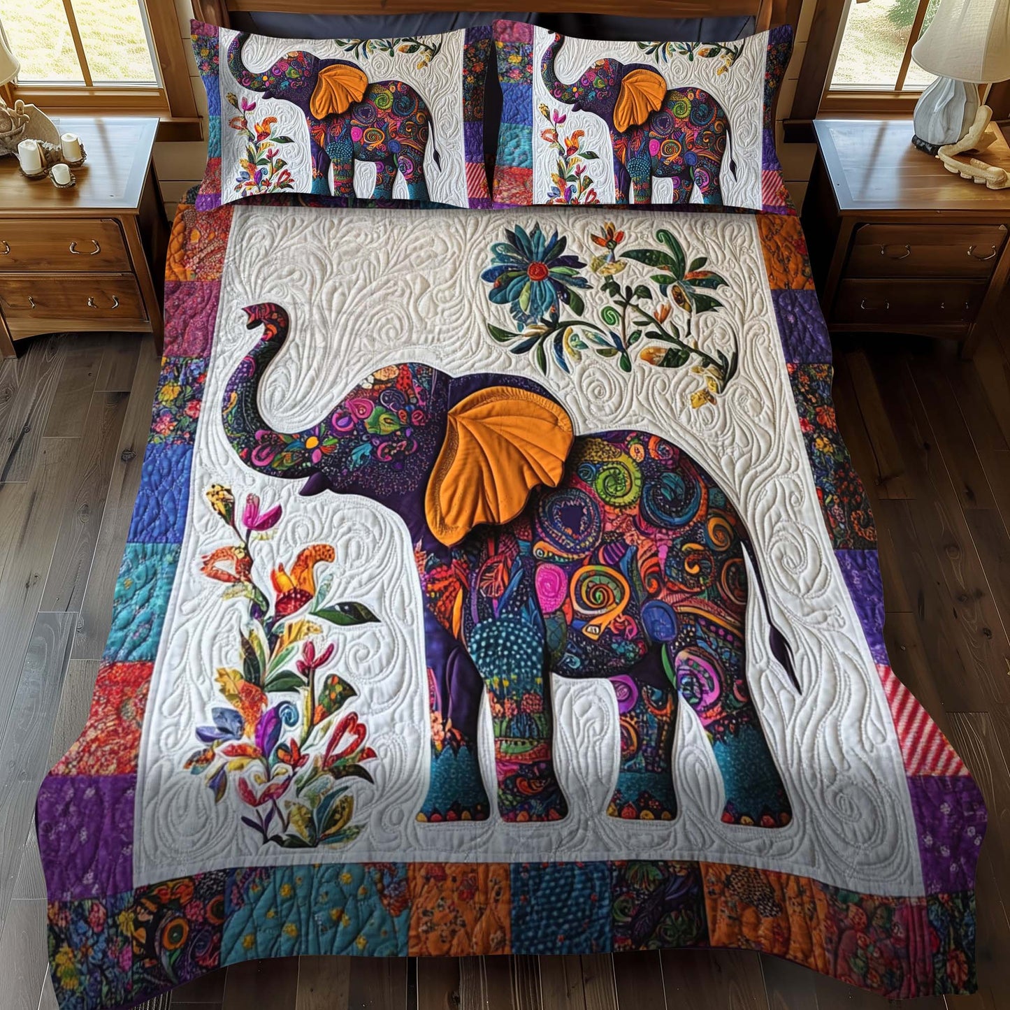 Elephant Jubilee 3-Piece Quilted Bedding Set - Single (59" x 70")