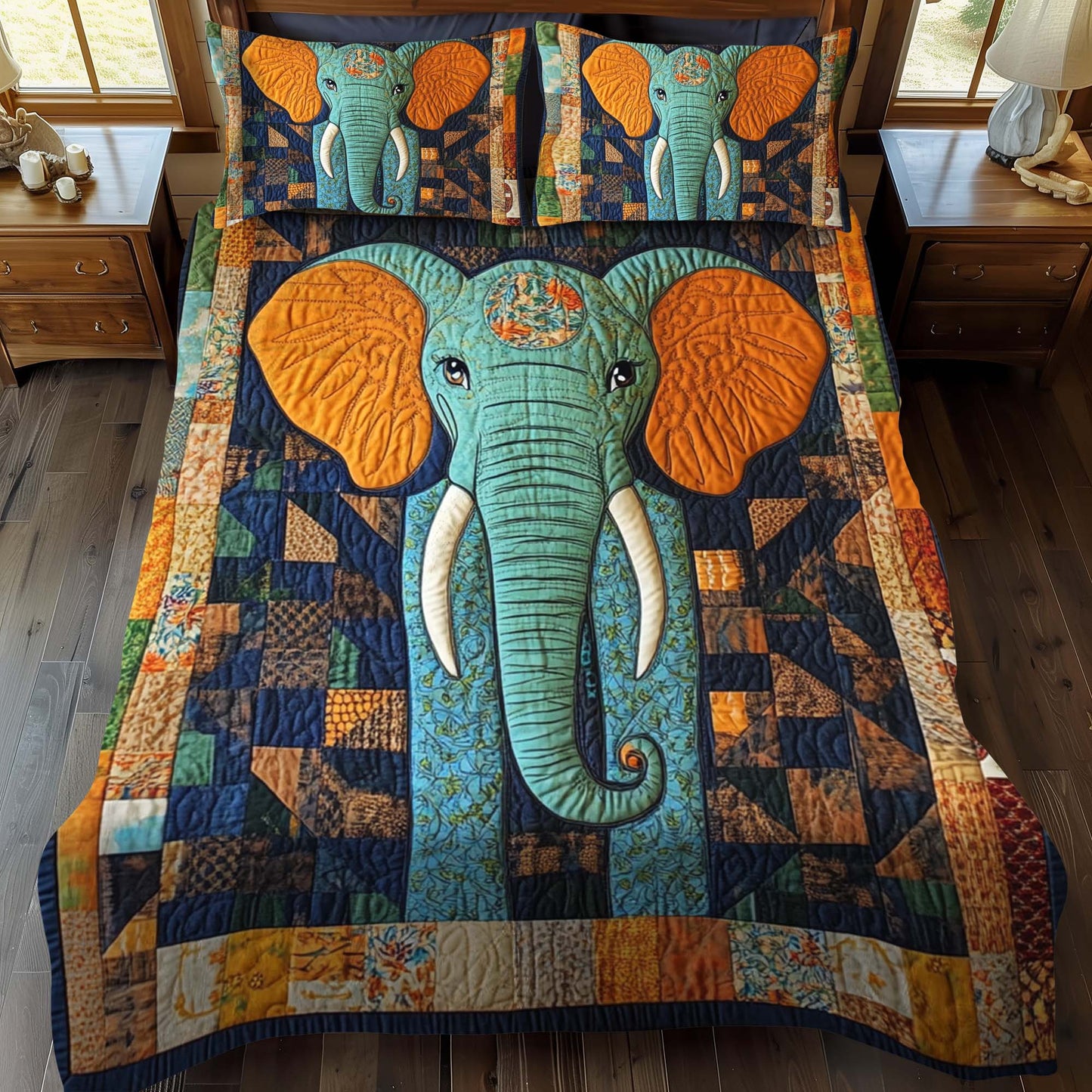 Elephant Patchwork Delight 3-Piece Quilted Bedding Set - Single (59" x 70")