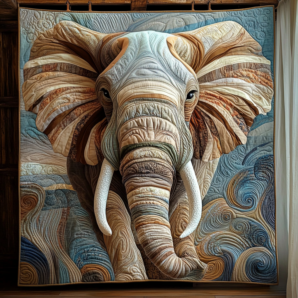 Elephant Regal March Quilted Blanket - Throw (55" x 60")