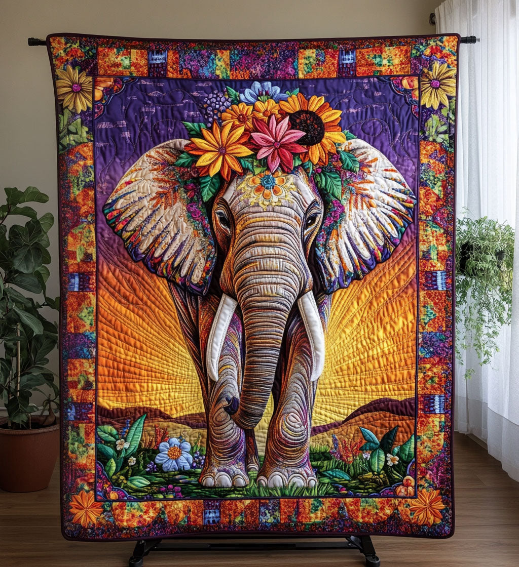 Elephant Stroll Meadows Quilted Blanket - Throw (55" x 60")