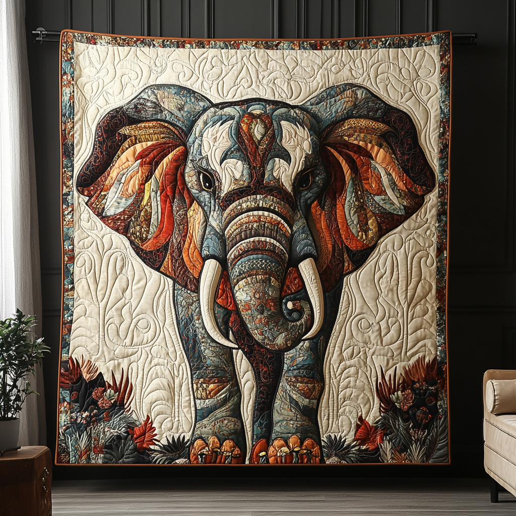 Elephant Sunset Stroll Quilted Blanket - Throw (55" x 60")