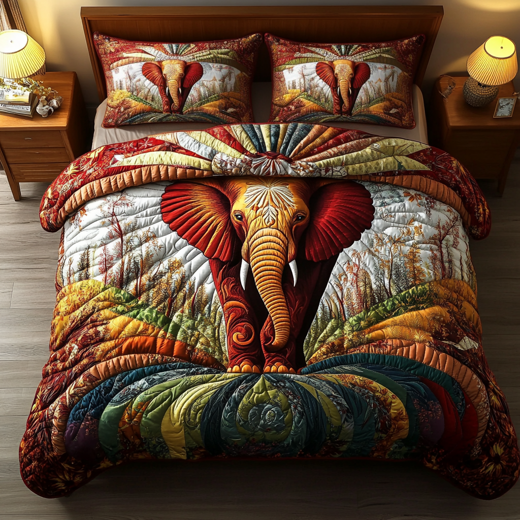 Elephant Whisper 3-Piece Quilted Bedding Set - Single (59" x 70")