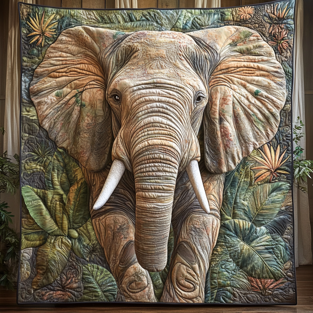 Elephant Wild Whisper Quilted Blanket - Throw (55" x 60")