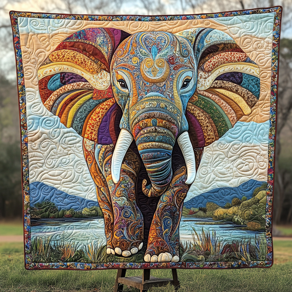 Elephant Wisdom Quilted Blanket - Throw (55" x 60")