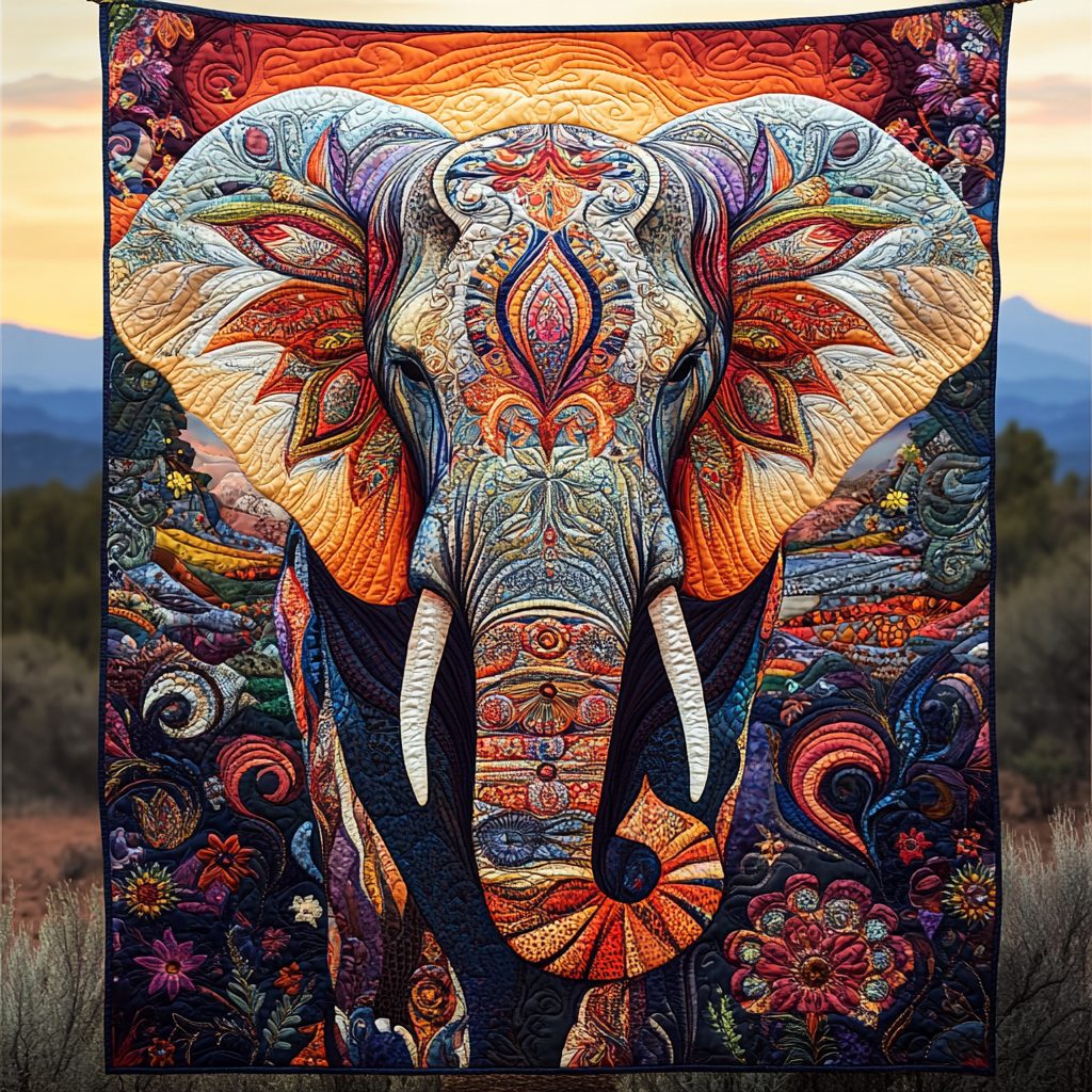 Elephant of the Sun Quilted Blanket - Throw (55" x 60")