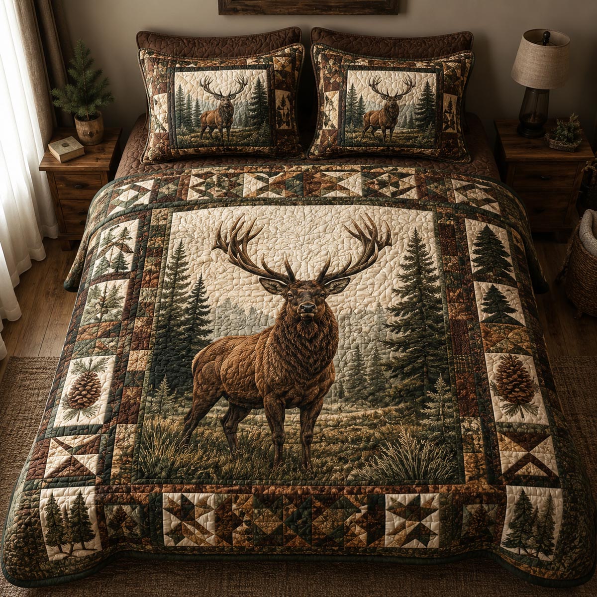 Elk Majesty 3-Piece Quilted Bedding Set - Single (59" x 70")