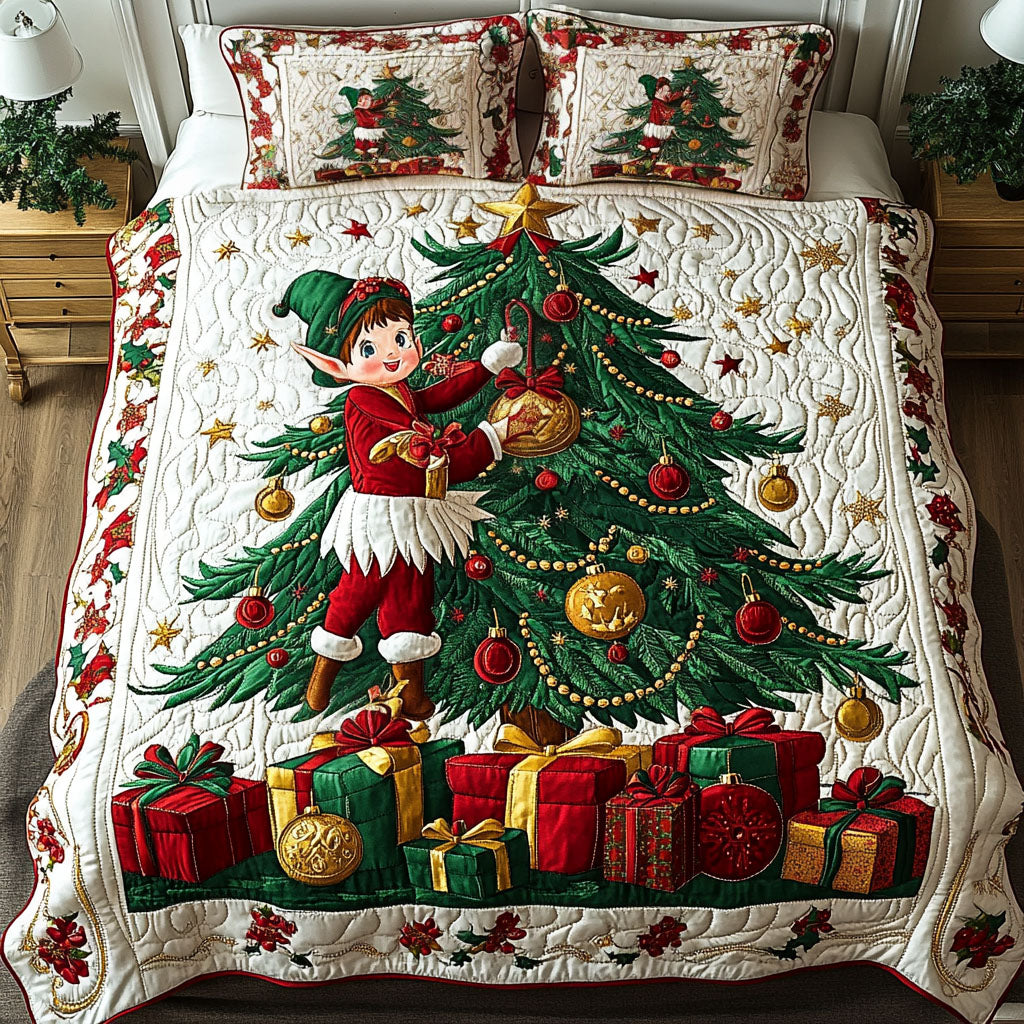 Elves of Christmas Joy 3-Piece Quilted Bedding Set - Single (59" x 70")
