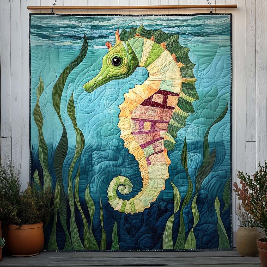 Emerald Seahorse Quilted Blanket - Throw (55" x 60")