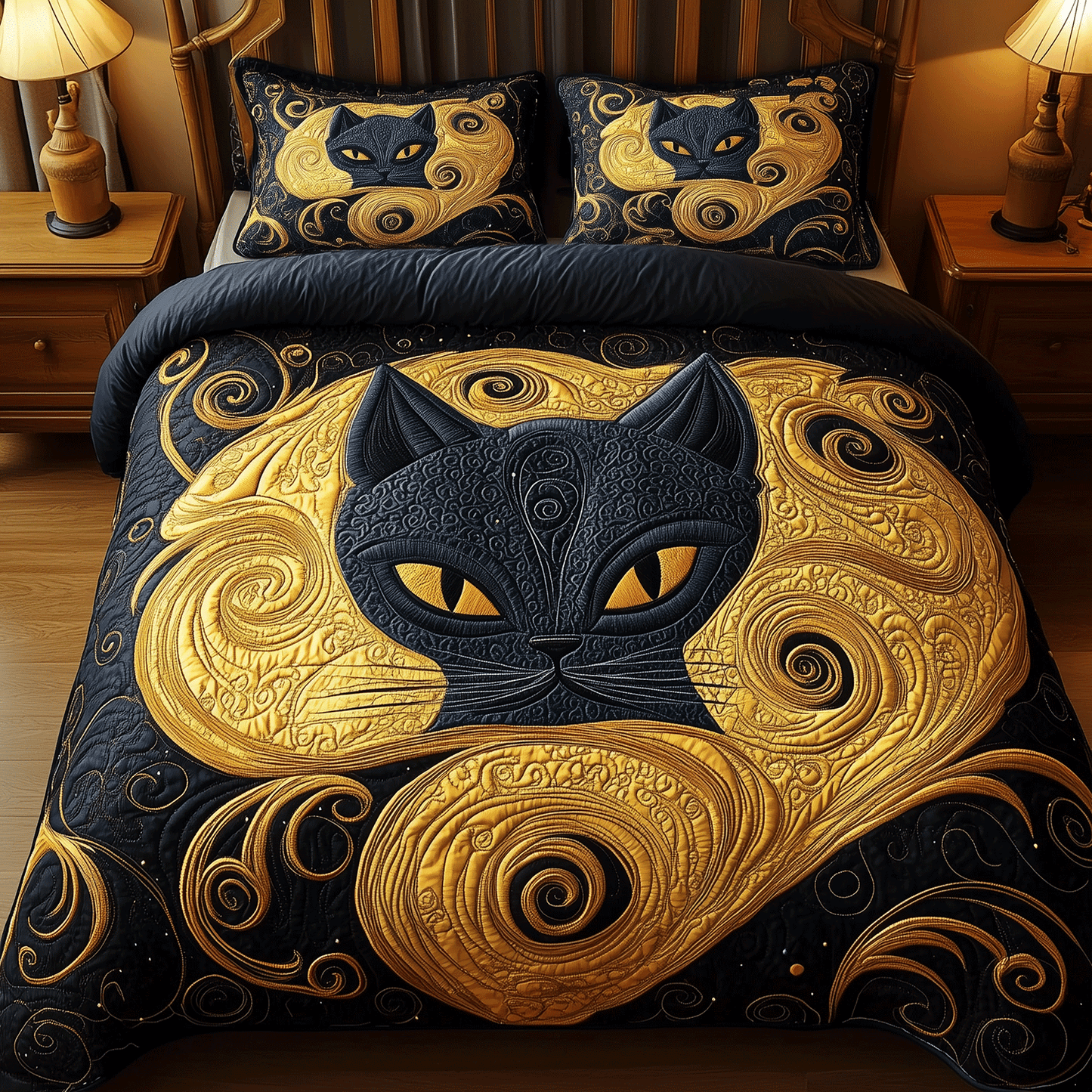 Enchanted Cat Dreams 3-Piece Quilted Bedding Set - Single (59" x 70")