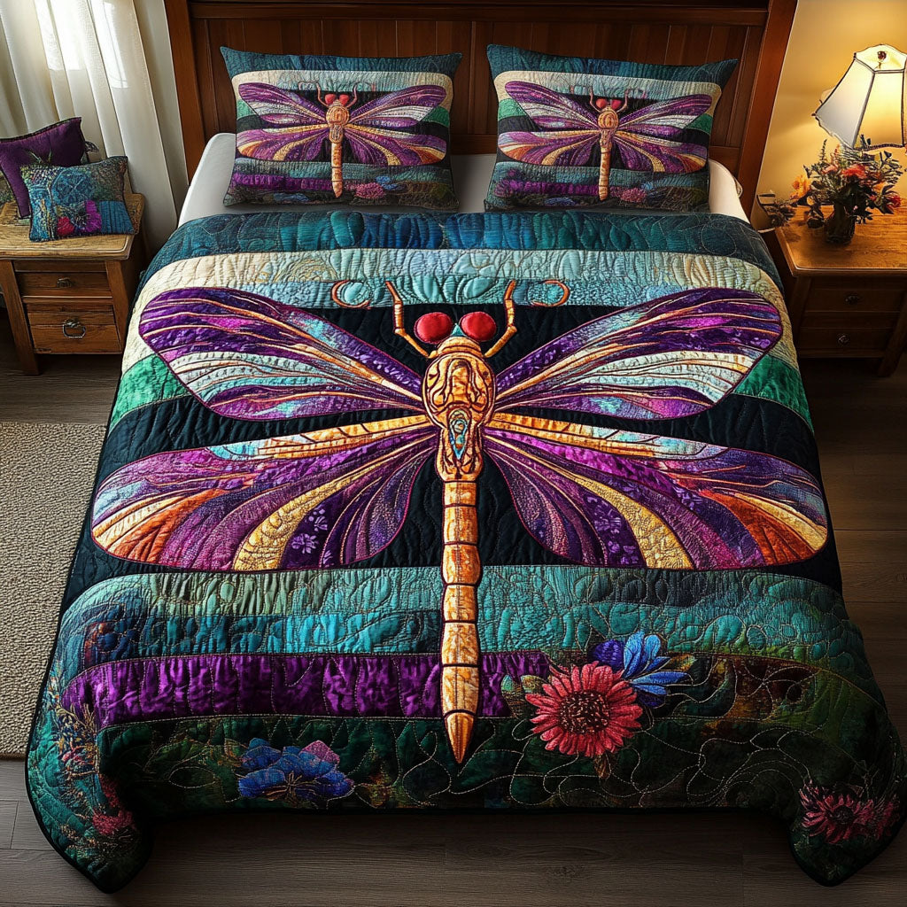 Enchanted Dragonfly Bliss 3-Piece Quilted Bedding Set - Single (59" x 70")