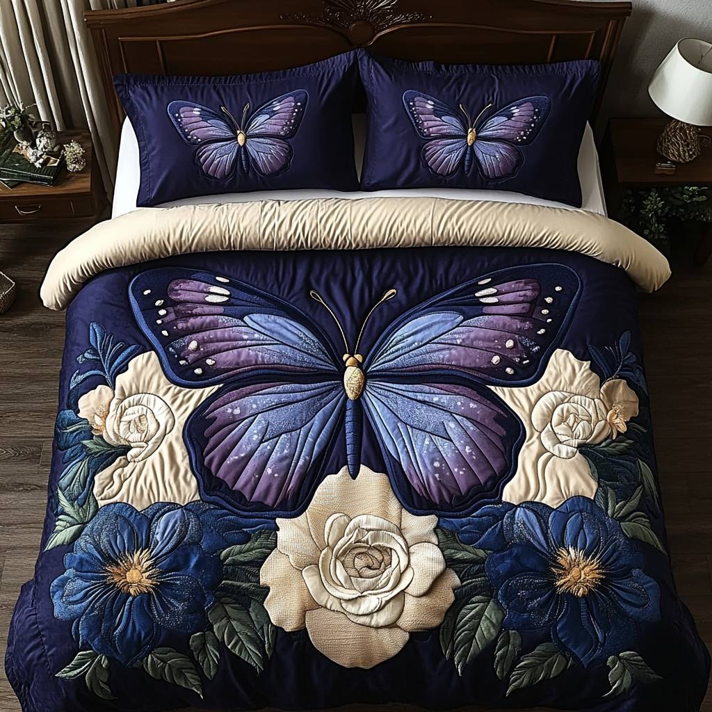 Enchanted Butterfly Night 3-Piece Quilted Bedding Set - Single (59" x 70")
