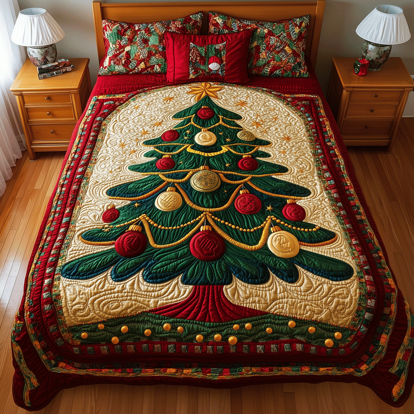 Enchanted Christmas Tree 3-Piece Quilted Bedding Set - Single (59" x 70")