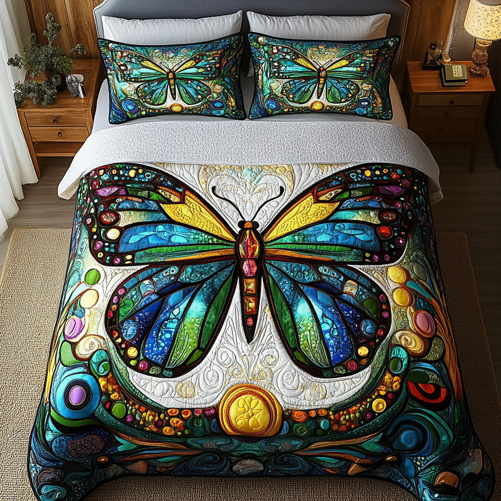 Enchanted Flutter 3-Piece Quilted Bedding Set - Single (59" x 70")