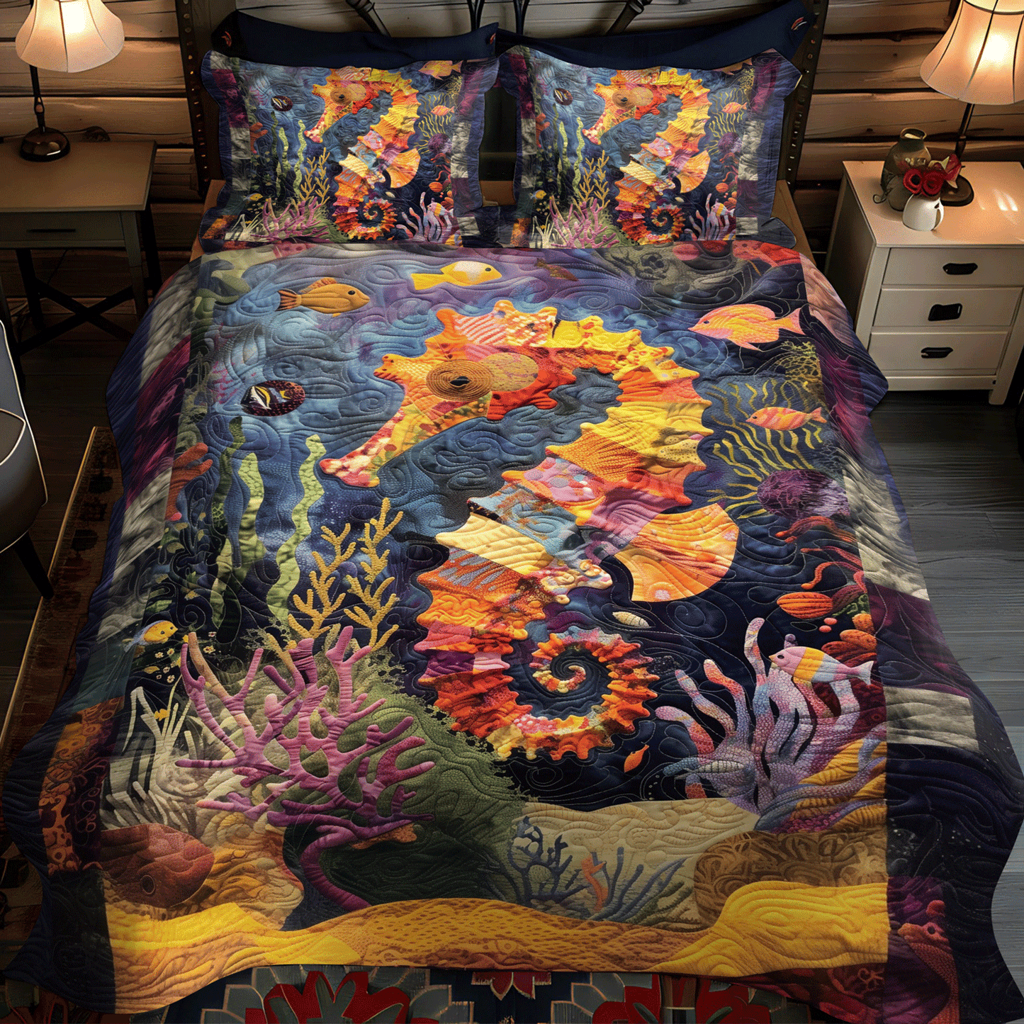 Enchanted Seahorse 3-Piece Quilted Bedding Set - Single (59" x 70")