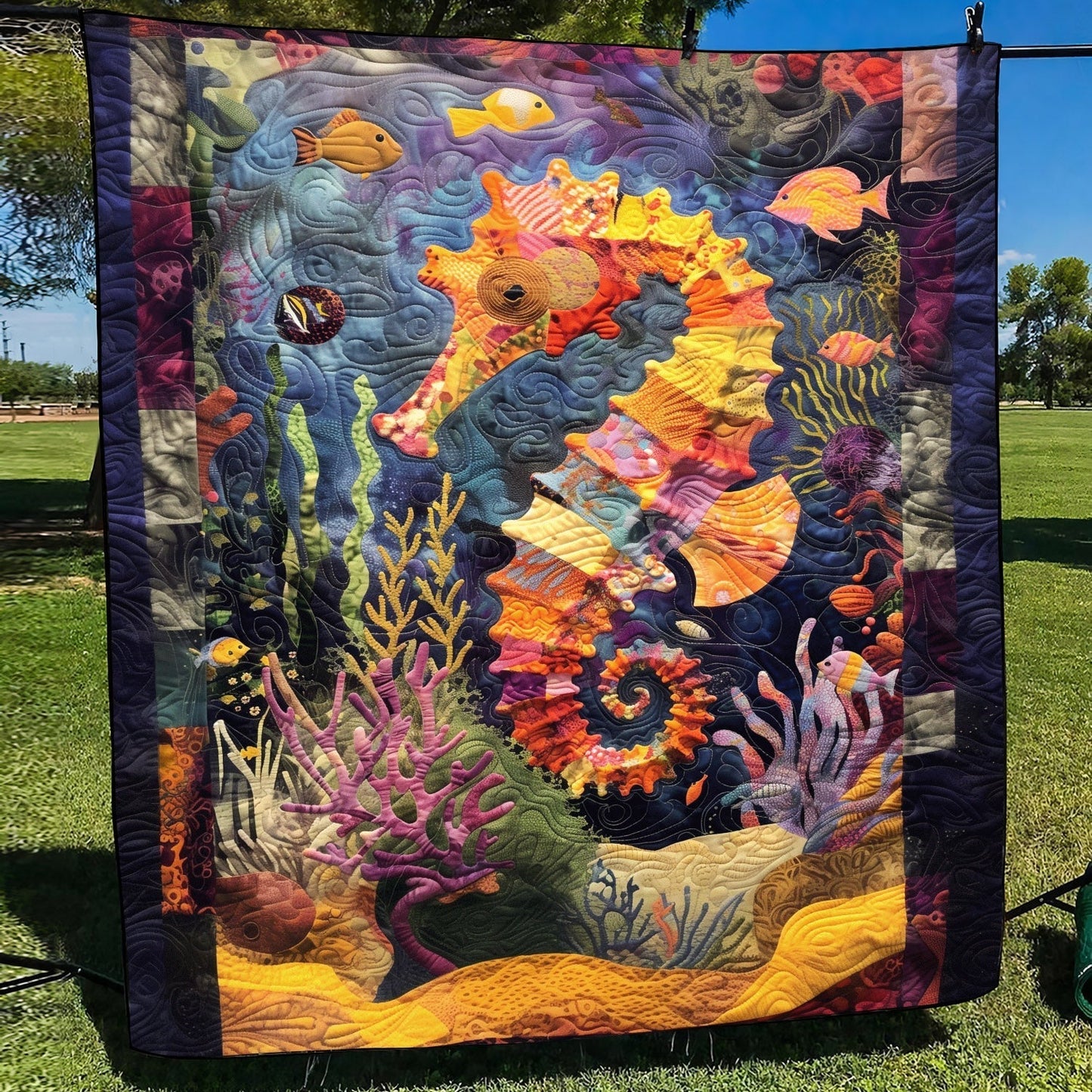 Enchanted Seahorse Quilted Blanket - Throw (55" x 60")