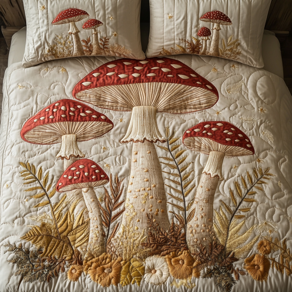 Enchanted Shrooms 3-Piece Quilted Bedding Set - Single (59" x 70")