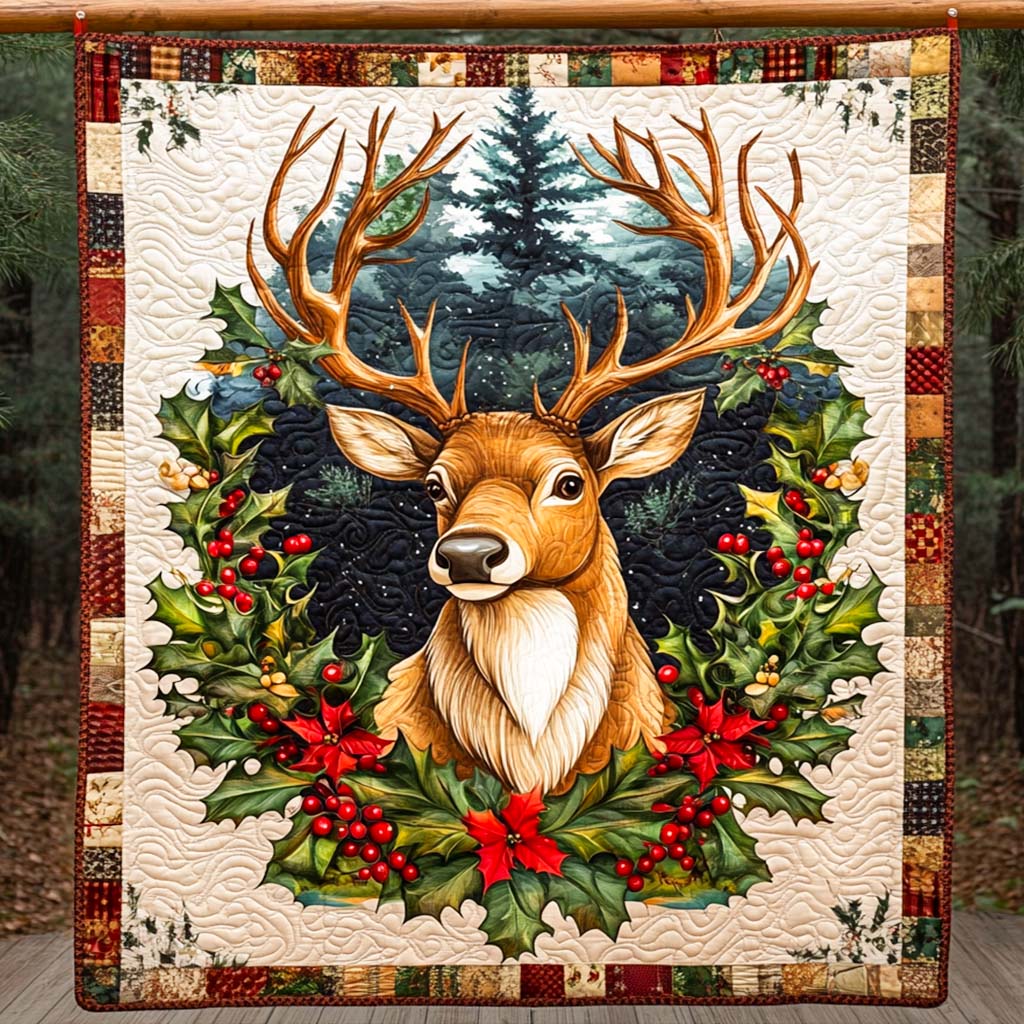 Enchanted Winter Elk Quilted Blanket - Throw (55" x 60")