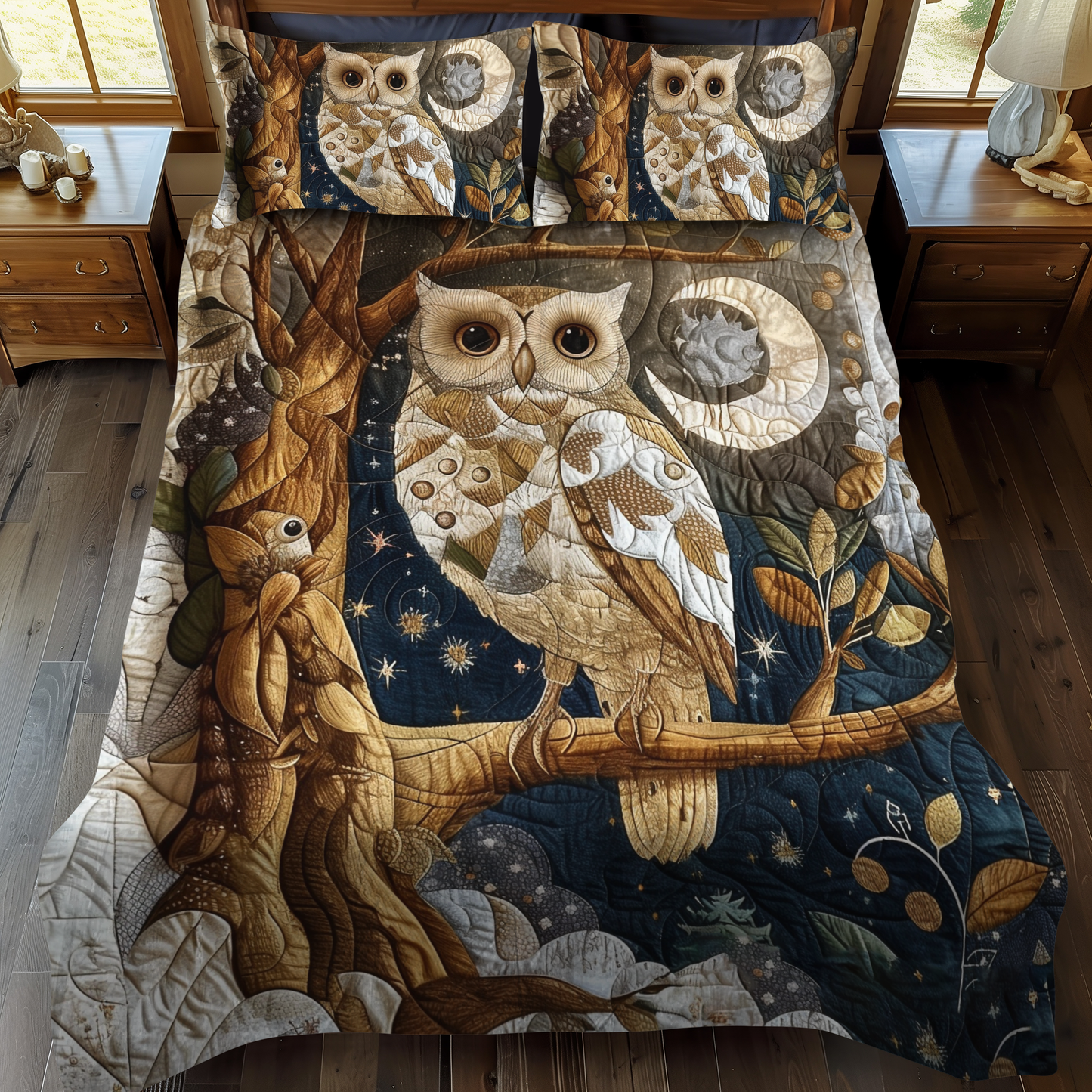 Enchanting Owl 3-Piece Quilted Bedding Set - Single (59" x 70")