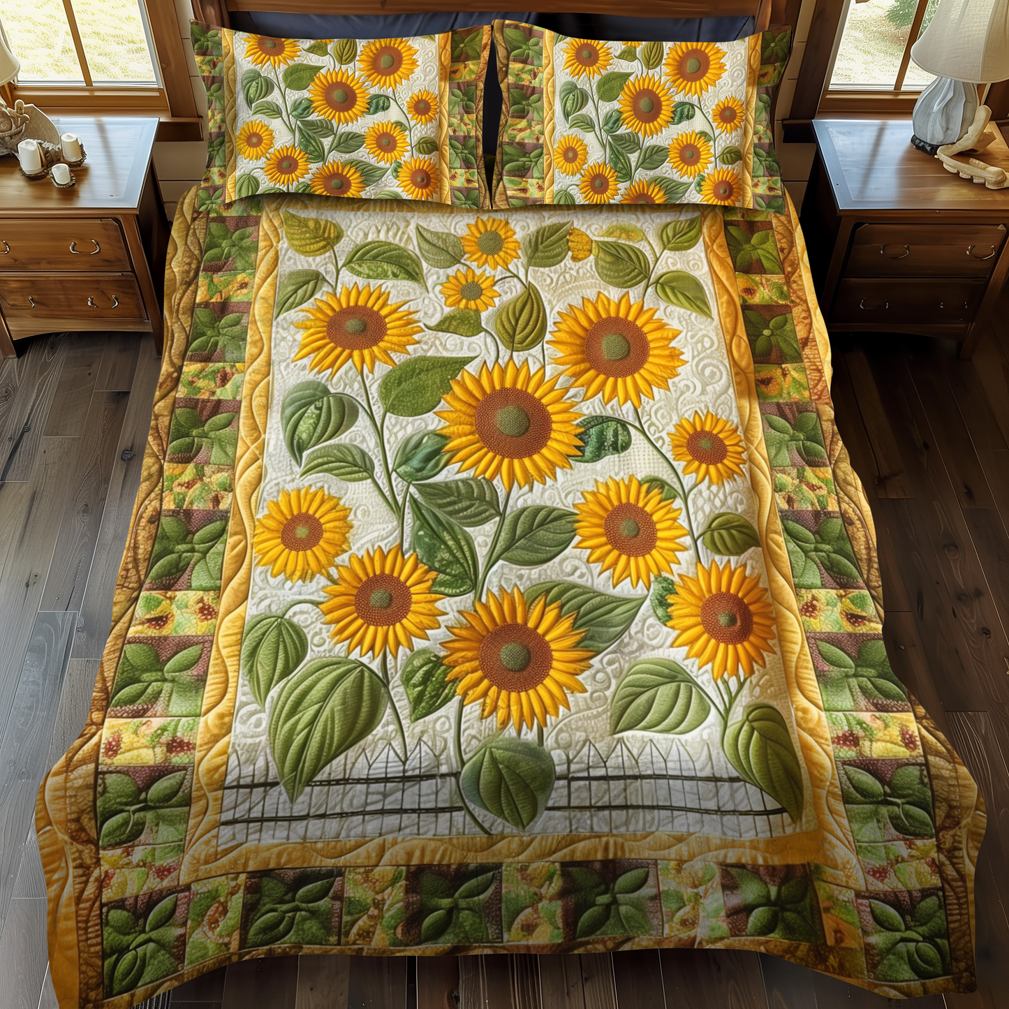 Enchanting Sunflowers 3-Piece Quilted Bedding Set - Single (59" x 70")