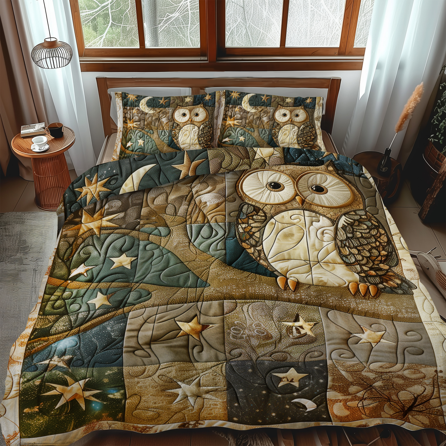 Endearing Owl 3-Piece Quilted Bedding Set - Single (59" x 70")