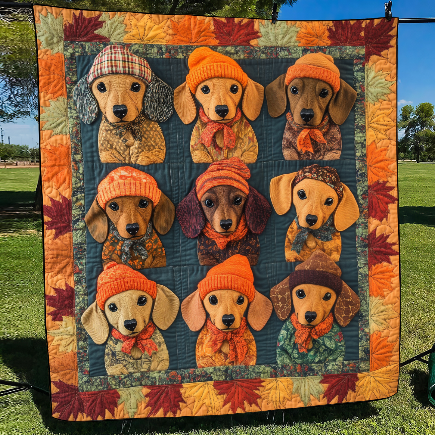 Endearing Dachshunds Quilted Blanket - Throw (55" x 60")