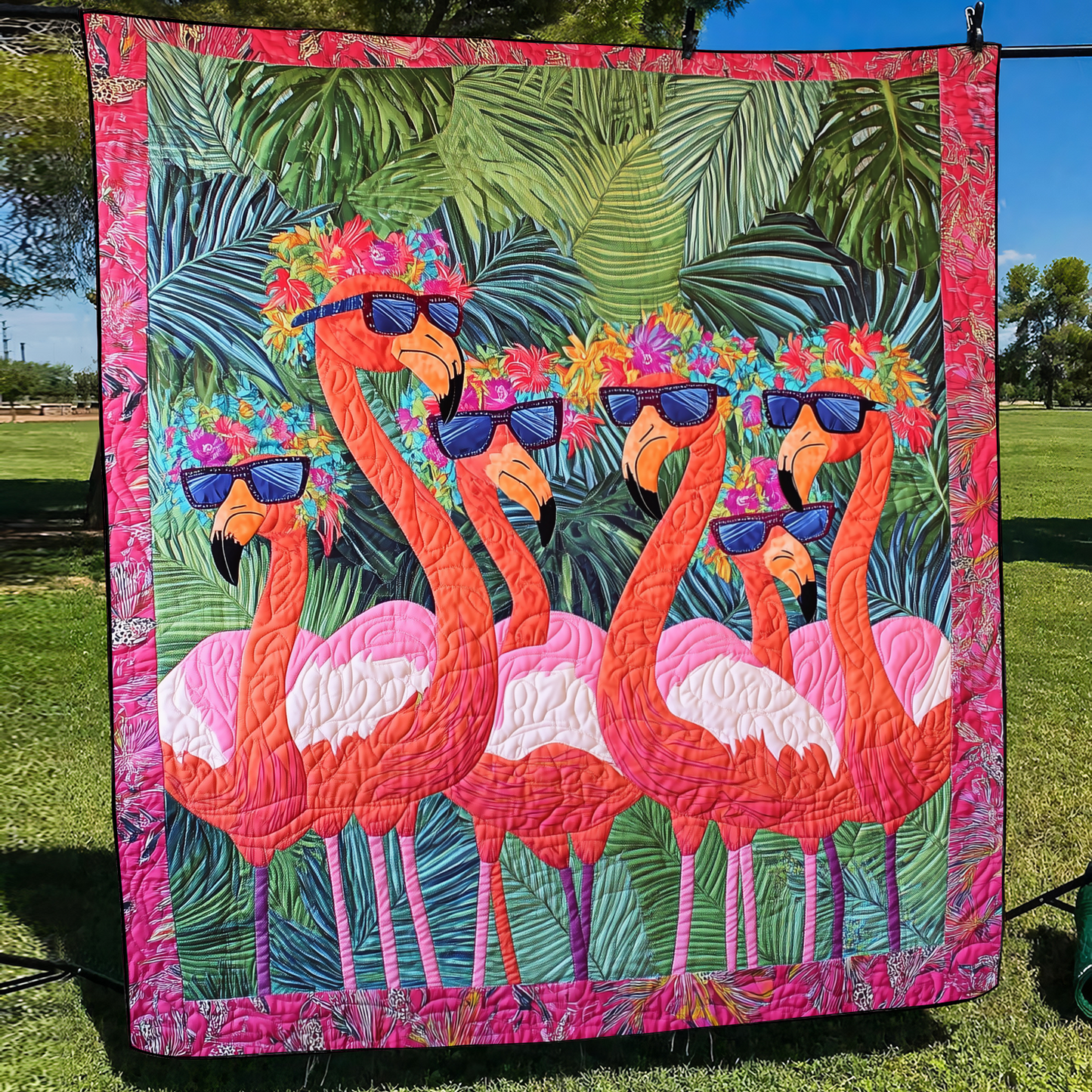 Endearing Flamingo Quilted Blanket - Throw (55" x 60")