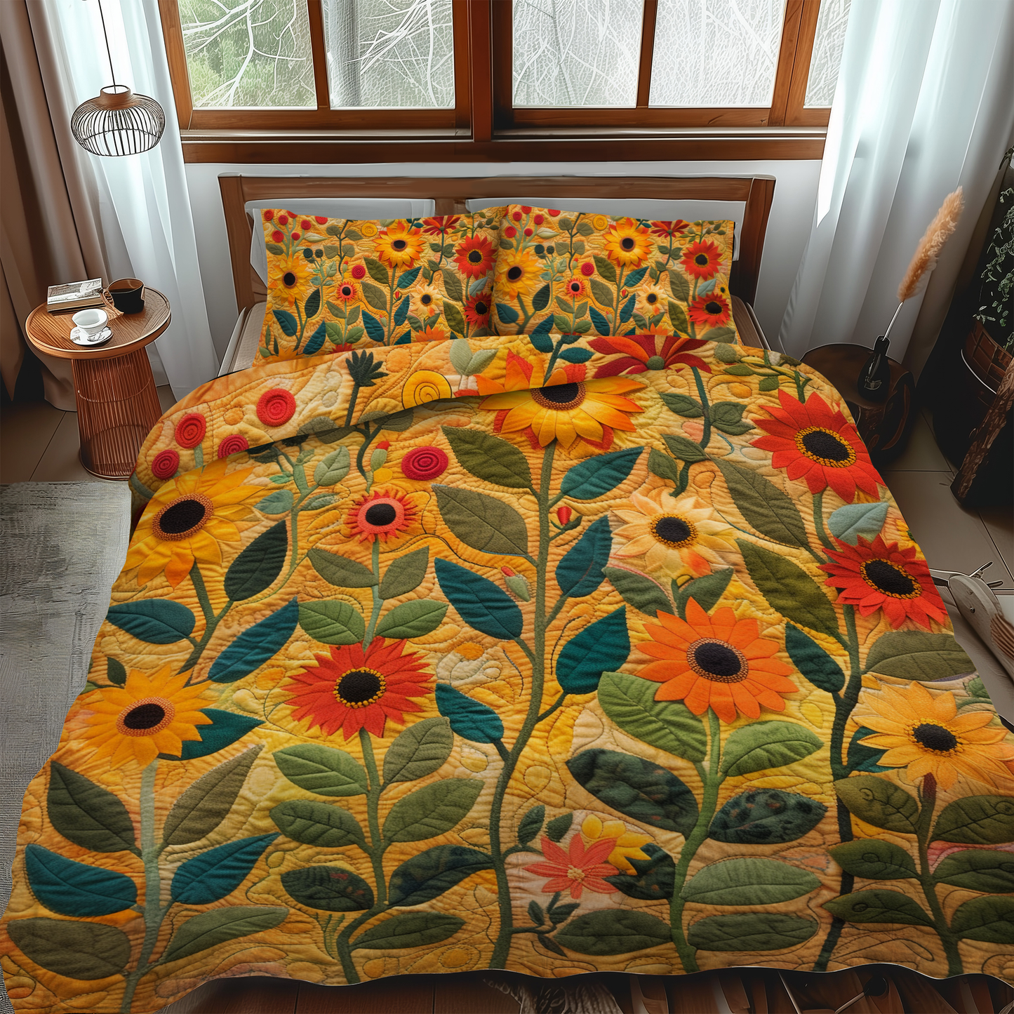 Endearing Sunflowers 3-Piece Quilted Bedding Set - Single (59" x 70")