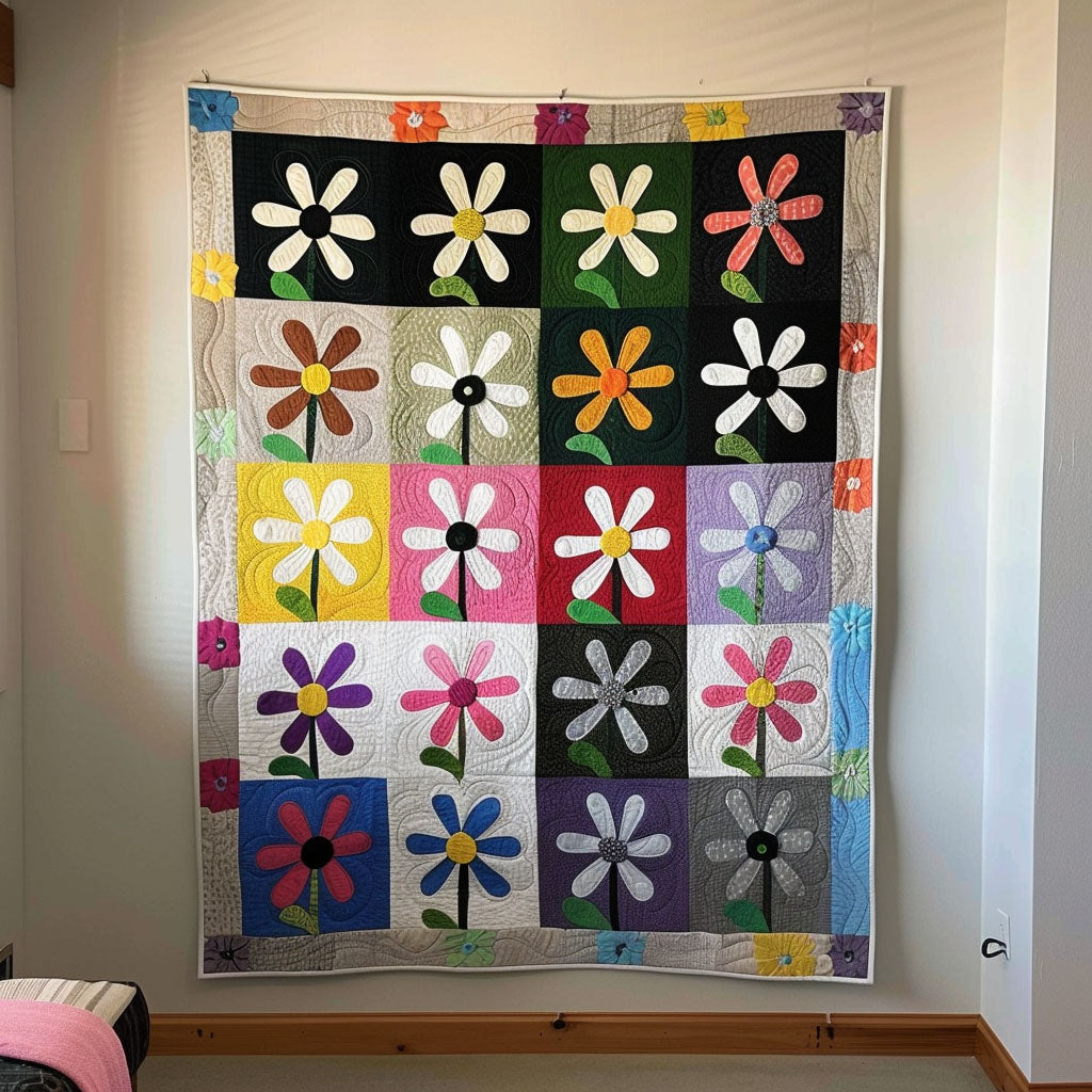 Energetic Petals Quilted Blanket - Throw (55" x 60")