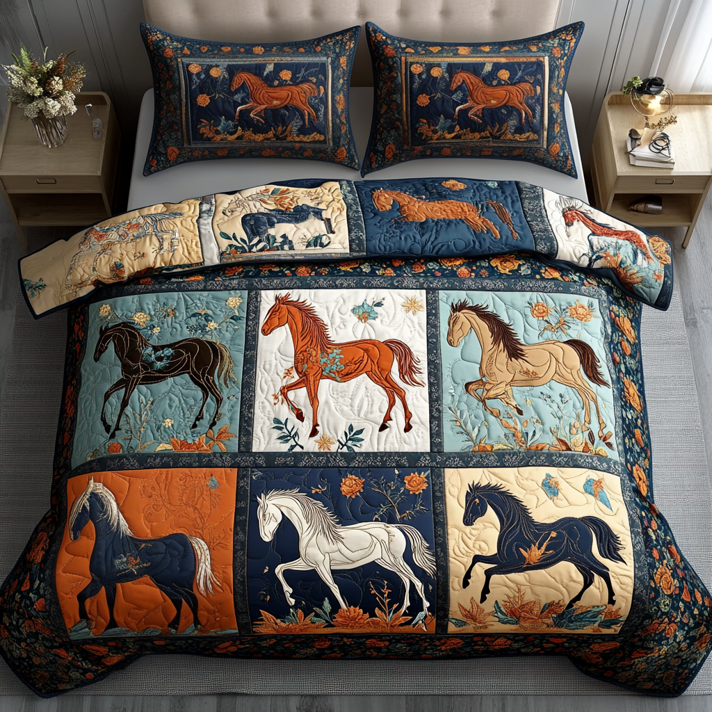 Equestrian Dreams 3-Piece Quilted Bedding Set - Single (59" x 70")
