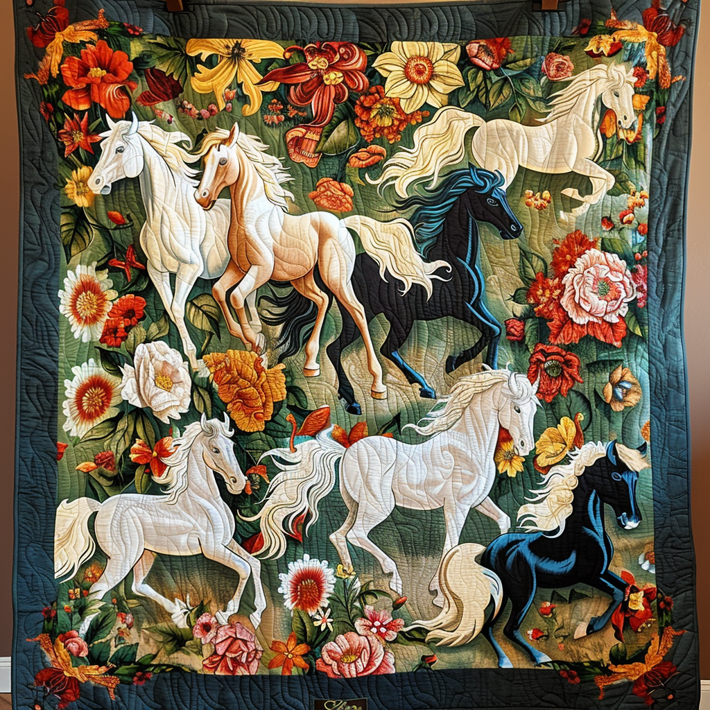 Equine Art Mystical Steeds Quilted Blanket - Throw (55" x 60")