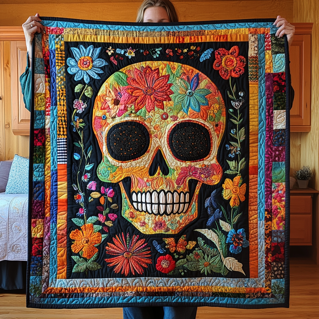 Eternal Bloom Skull Quilted Blanket - Throw (55" x 60")