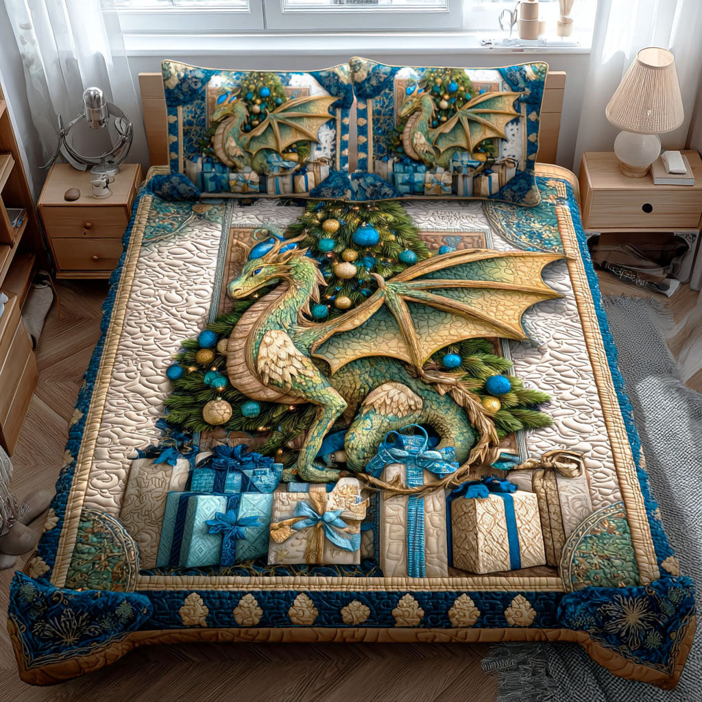 Evergreen Dragon 3-Piece Quilted Bedding Set - Single (59" x 70")