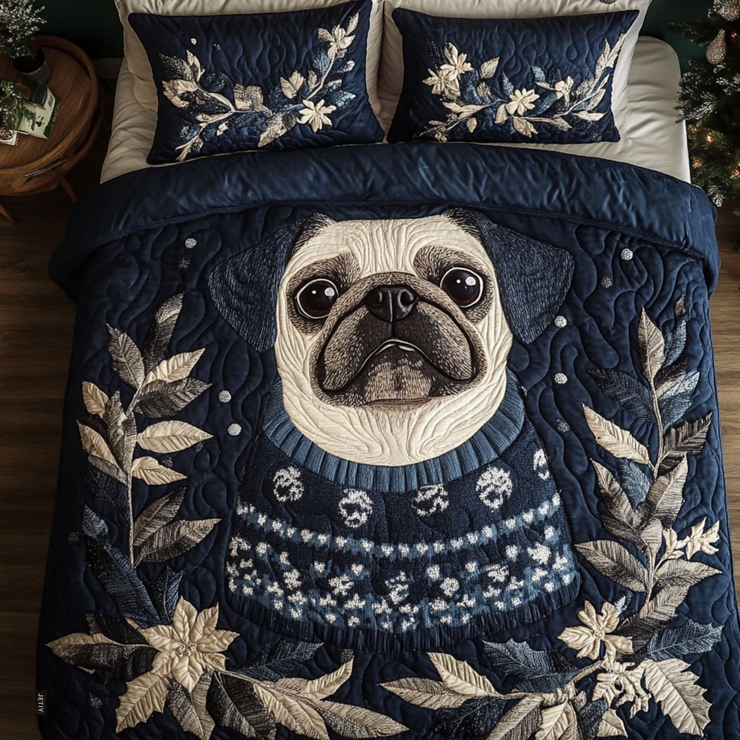 Evergreen Pug Eyes 3-Piece Quilted Bedding Set - Single (59" x 70")