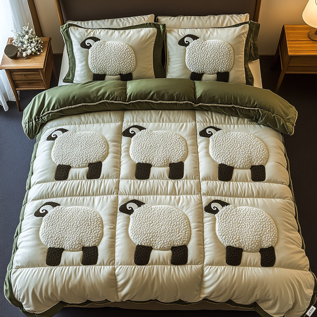 Ewe And Me 3-Piece Quilted Bedding Set - Single (59" x 70")