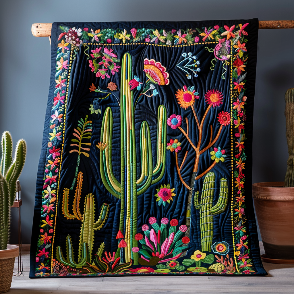 Throw (55'' x 60'') /Exquisite Desert Cactus Quilted Blanket