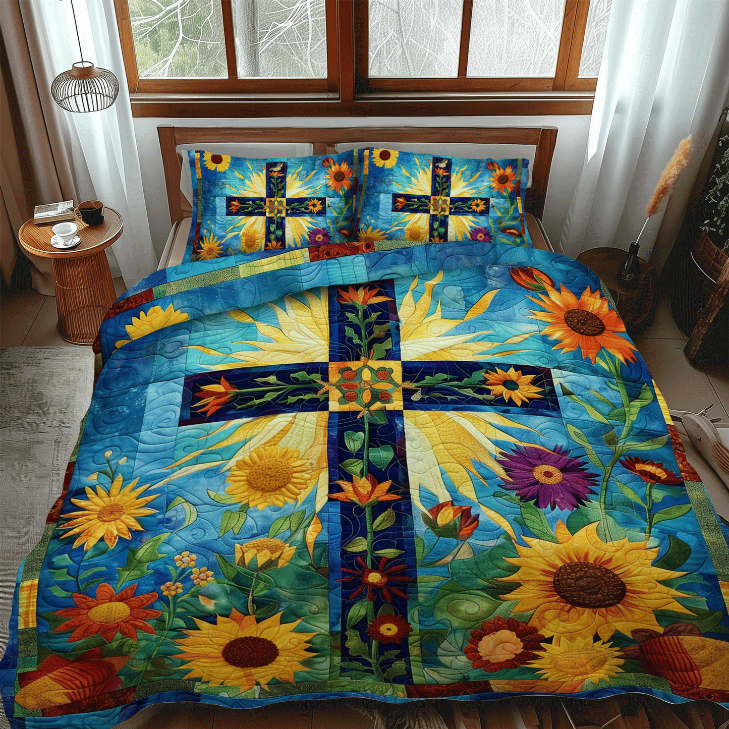 Faithful Blooms 3-Piece Quilted Bedding Set - Single (59" x 70")